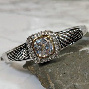 Large Crystal Silver Bangle Bracelet